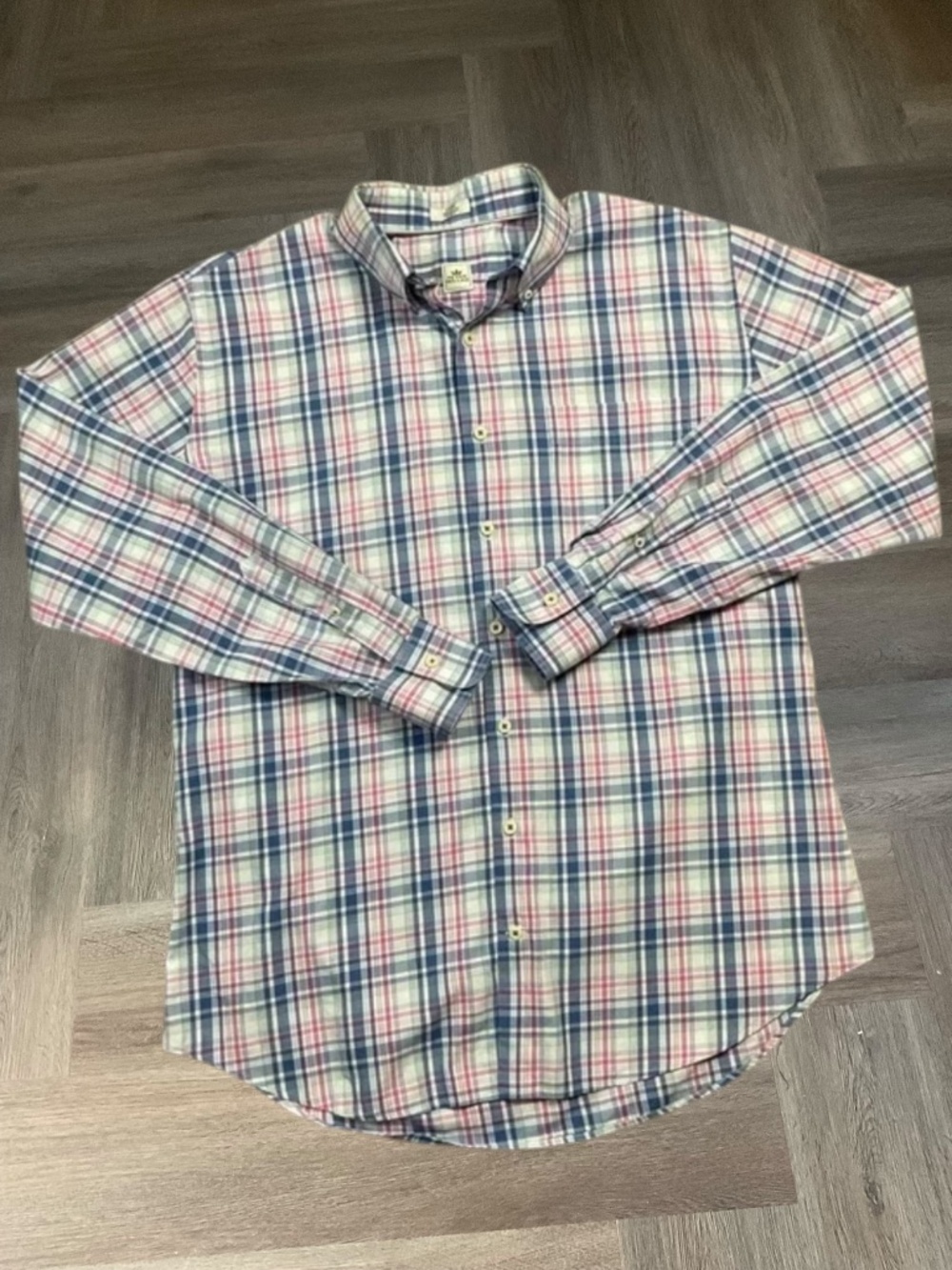 Peter Millar Shirt Mens Large Blue Pink Plaid Button Down Golf Tennis Classic